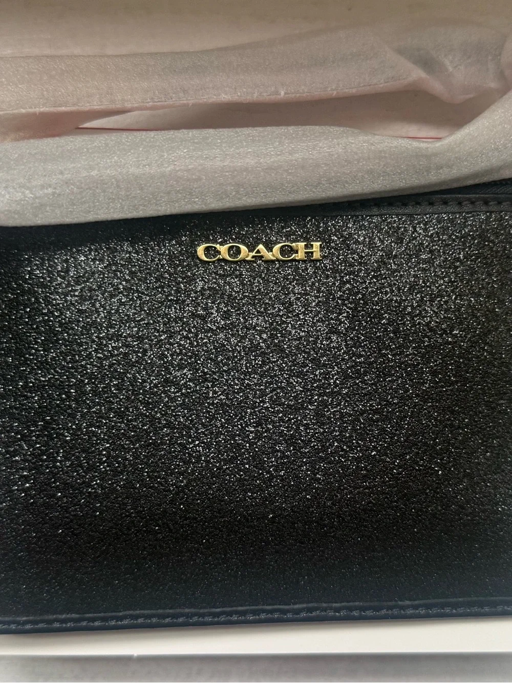 Vintage Coach Black Glitter Leather Wristlet with Gold Logo